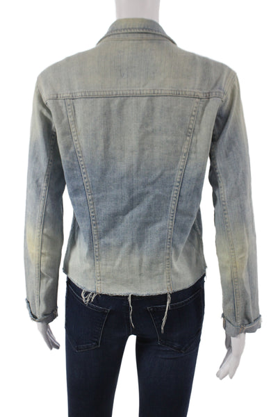 L'Agence Womens Basic Blue Cotton Button Long Sleeve Jacket Solid Size S