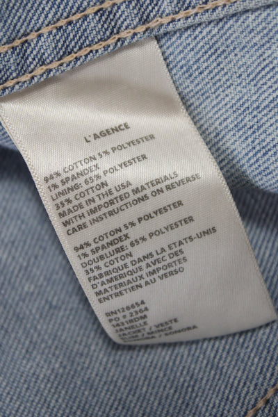 L'Agence Womens Basic Blue Cotton Button Long Sleeve Jacket Solid Size S