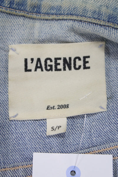 L'Agence Womens Basic Blue Cotton Button Long Sleeve Jacket Solid Size S