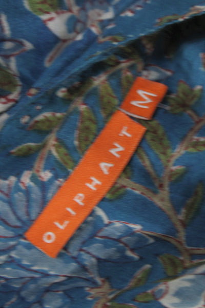 Oliphant Women Tunic Blue Floral Long Sleeve Henley Cotton Size M