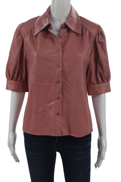 sundays by wearesundays Women Faux Leather Blouse Pink Short Sleeve Size M