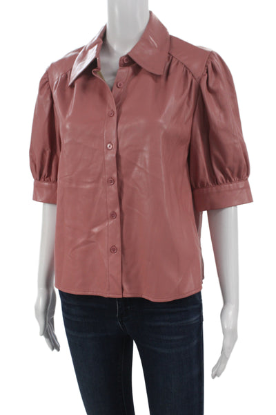sundays by wearesundays Women Faux Leather Blouse Pink Short Sleeve Size M
