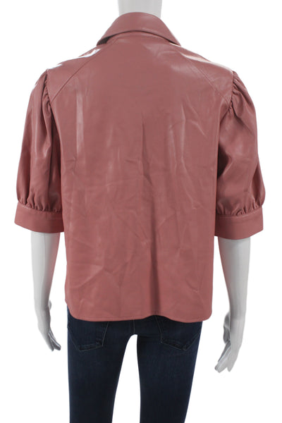 sundays by wearesundays Women Faux Leather Blouse Pink Short Sleeve Size M