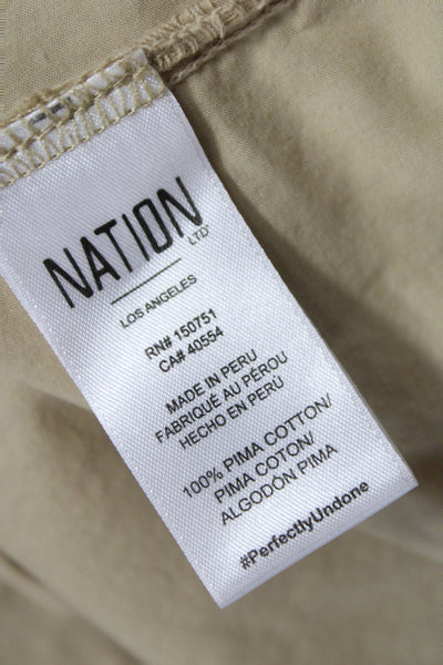 Nation LTD Women Beige Pima Cotton Shirt Dress V-Neck Half Sleeve Size M