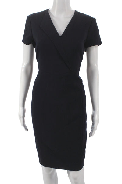 L.K. Bennett Womens Sheath Dress Blue V-Neck Knee Length Short Sleeve Size 8