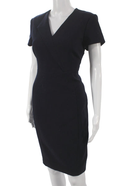 L.K. Bennett Womens Sheath Dress Blue V-Neck Knee Length Short Sleeve Size 8