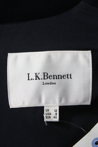 L.K. Bennett Womens Sheath Dress Blue V-Neck Knee Length Short Sleeve Size 8