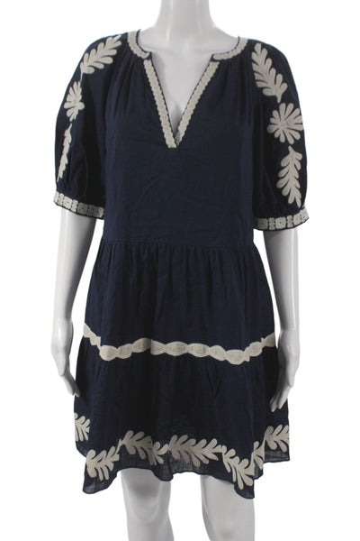 Velvet by Graham & Spencer Women Floral Cotton Mini Dress Blue V-Neck Size S