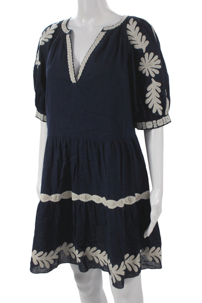 Velvet by Graham & Spencer Women Floral Cotton Mini Dress Blue V-Neck Size S