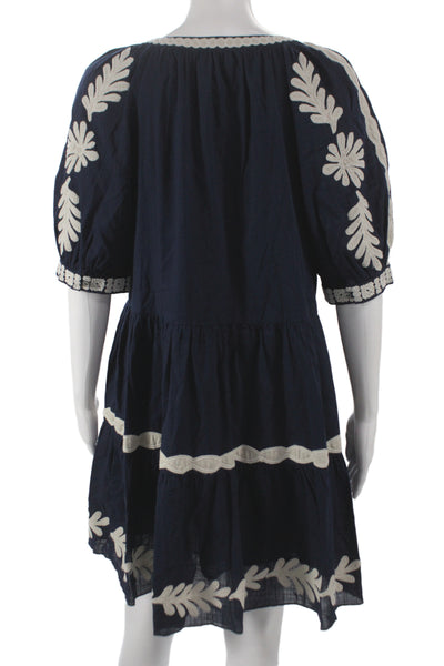 Velvet by Graham & Spencer Women Floral Cotton Mini Dress Blue V-Neck Size S