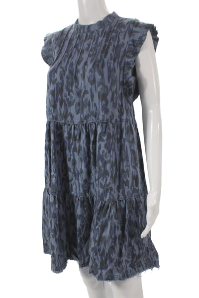 Anthropologie Women Shift Dress Blue Animal Print High Neck Sleeveless Size S