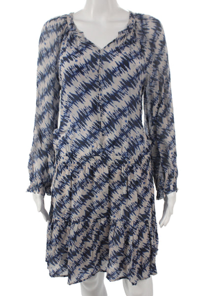 Velvet by Graham & Spencer Women Silk Blue Shift Dress Long Sleeve Size M