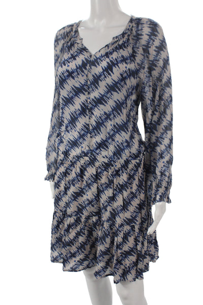 Velvet by Graham & Spencer Women Silk Blue Shift Dress Long Sleeve Size M