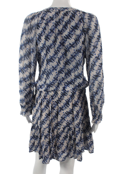 Velvet by Graham & Spencer Women Silk Blue Shift Dress Long Sleeve Size M