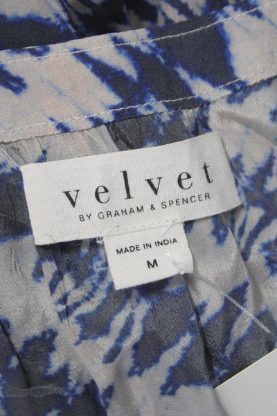 Velvet by Graham & Spencer Women Silk Blue Shift Dress Long Sleeve Size M