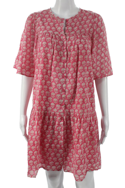 Emerson Fry Women Pink Floral Shift Dress Short Sleeve Organic Cotton Size XS