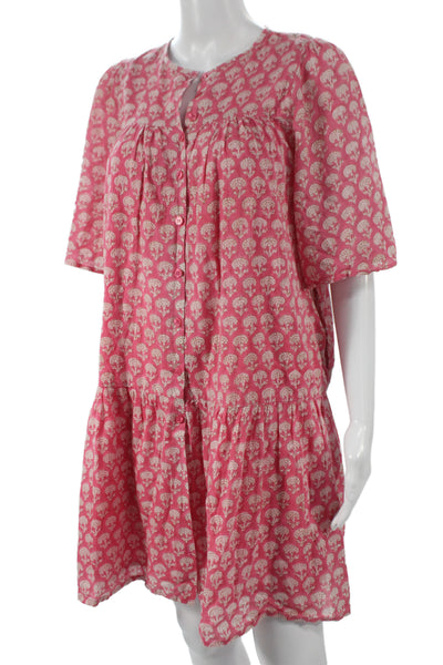 Emerson Fry Women Pink Floral Shift Dress Short Sleeve Organic Cotton Size XS
