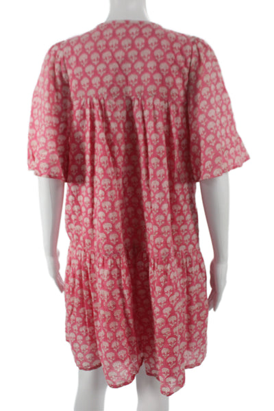 Emerson Fry Women Pink Floral Shift Dress Short Sleeve Organic Cotton Size XS