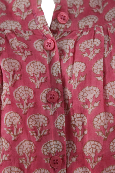 Emerson Fry Women Pink Floral Shift Dress Short Sleeve Organic Cotton Size XS