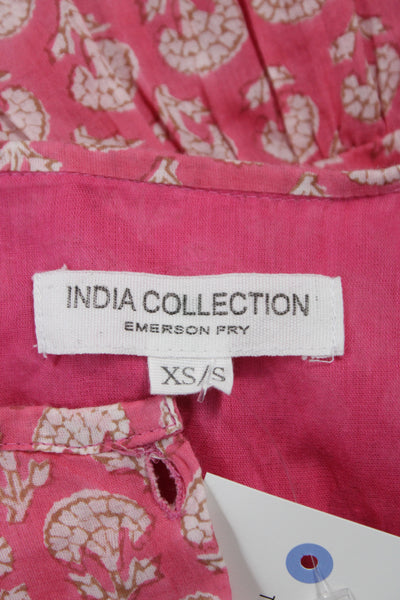 Emerson Fry Women Pink Floral Shift Dress Short Sleeve Organic Cotton Size XS