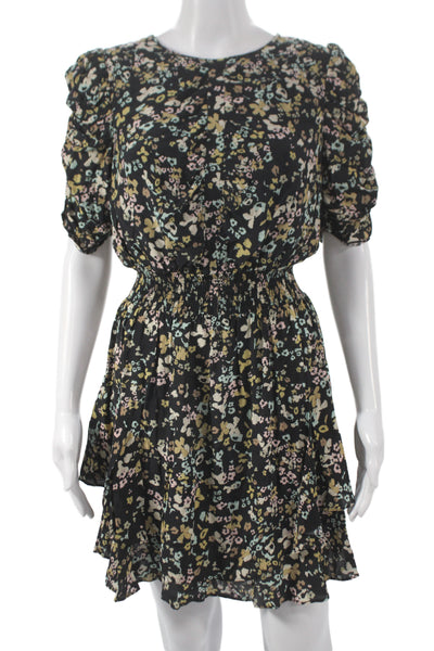Shoshanna Women Mini Floral Black Short Sleeve Dress Size 8
