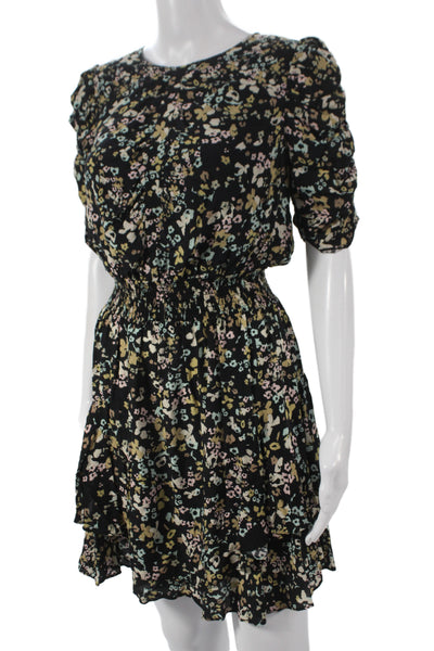 Shoshanna Women Mini Floral Black Short Sleeve Dress Size 8