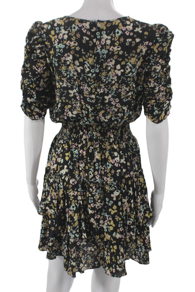 Shoshanna Women Mini Floral Black Short Sleeve Dress Size 8