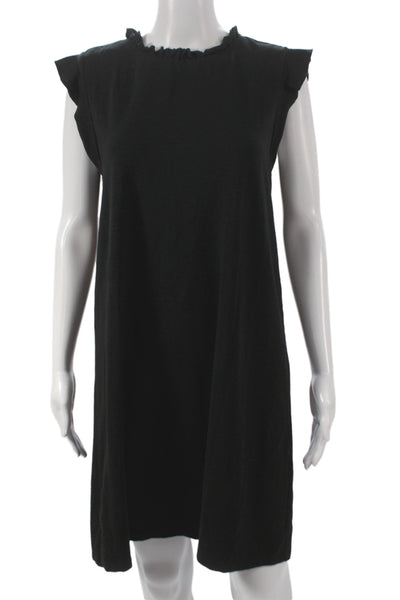Lilla P Women Shift Dress Black Cotton Sleeveless Crew Neck Above Knee Size M