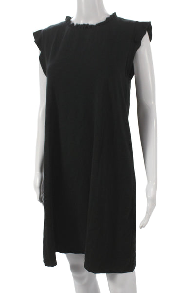 Lilla P Women Shift Dress Black Cotton Sleeveless Crew Neck Above Knee Size M