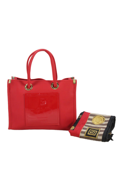 Fendi Womens Gold Tone Open Front Mini Satchel Shoulder Handbag Red