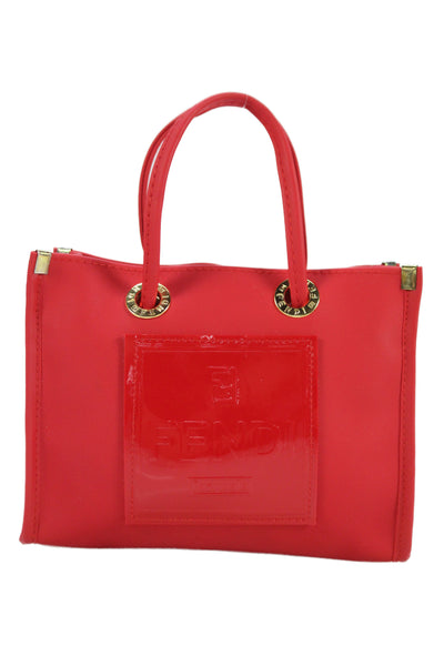Fendi Womens Gold Tone Open Front Mini Satchel Shoulder Handbag Red