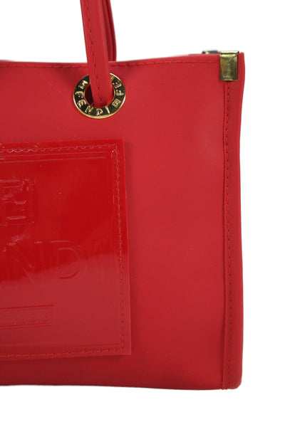 Fendi Womens Gold Tone Open Front Mini Satchel Shoulder Handbag Red