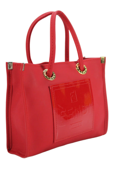 Fendi Womens Gold Tone Open Front Mini Satchel Shoulder Handbag Red