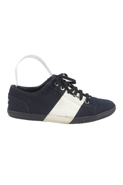 Chanel Womens Low Top Sneakers White Navy Blue White Size 37.5 7.5