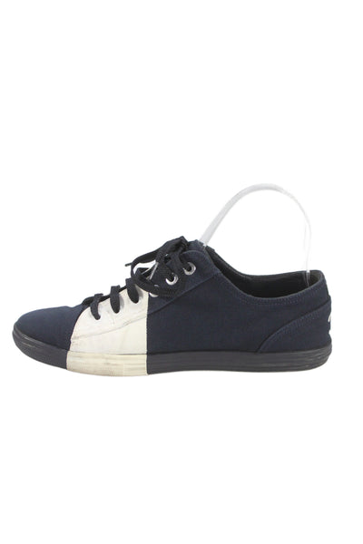 Chanel Womens Low Top Sneakers White Navy Blue White Size 37.5 7.5