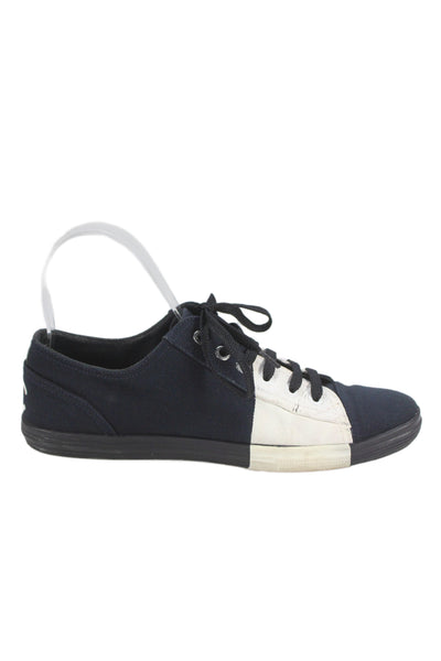 Chanel Womens Low Top Sneakers White Navy Blue White Size 37.5 7.5