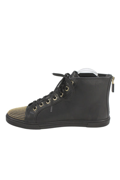 Louis Vuitton Womens Leather Studded High Top Sneakers Black Gold Size 37.5 7.5