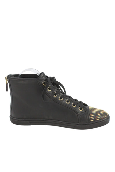 Louis Vuitton Womens Leather Studded High Top Sneakers Black Gold Size 37.5 7.5