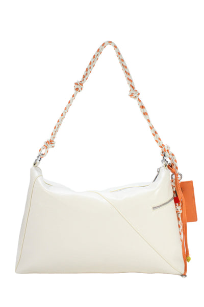 Desigual Womens Leather Embossed Logo Braided Strap Shoulder Handbag White