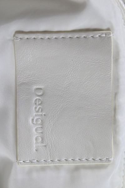 Desigual Womens Leather Embossed Logo Braided Strap Shoulder Handbag White