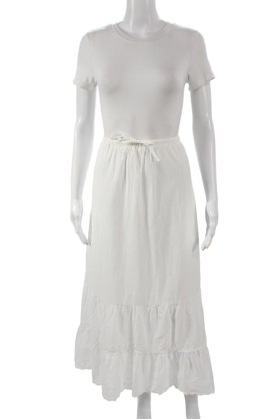 Brandy Melville Womens White Drawstring Boho Maxi Skirt Cotton Size One Size