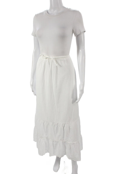 Brandy Melville Womens White Drawstring Boho Maxi Skirt Cotton Size One Size