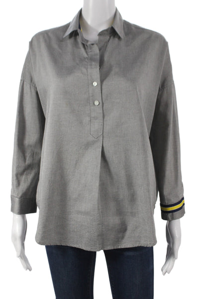 A Shirt Thing Women Gray Cotton Tunic Button-Up Long Sleeve Petite Size S