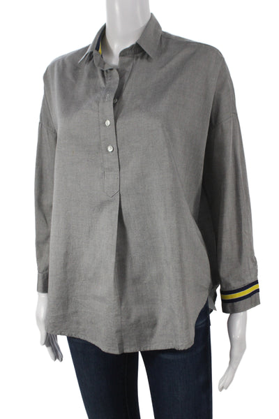 A Shirt Thing Women Gray Cotton Tunic Button-Up Long Sleeve Petite Size S