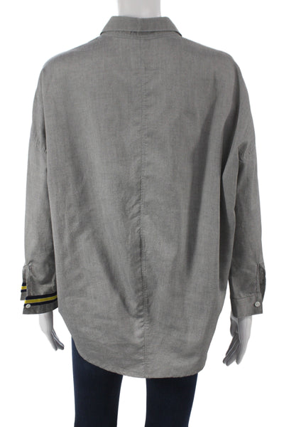 A Shirt Thing Women Gray Cotton Tunic Button-Up Long Sleeve Petite Size S