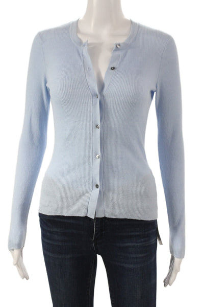 James Perse Women Blue Linen Cardigan Sweater Round Neck Long Sleeve Size 0