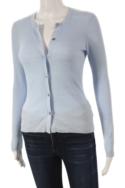 James Perse Women Blue Linen Cardigan Sweater Round Neck Long Sleeve Size 0