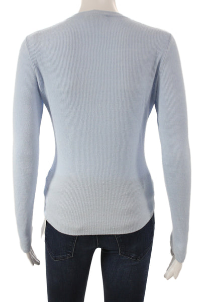 James Perse Women Blue Linen Cardigan Sweater Round Neck Long Sleeve Size 0