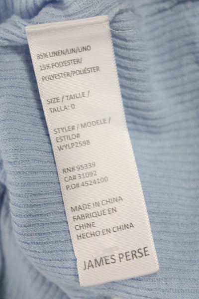 James Perse Women Blue Linen Cardigan Sweater Round Neck Long Sleeve Size 0