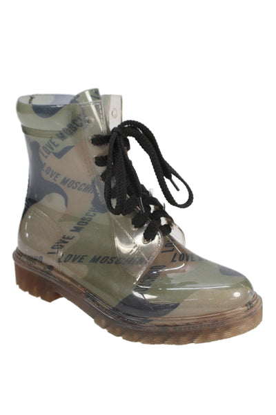 Love Moschino Womens Camouflage Print Ankle Boots Brown Green Size 37 7